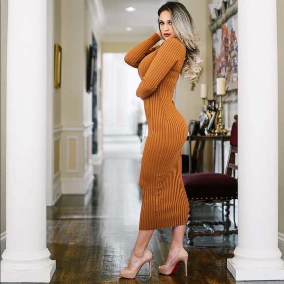 ribbed knit long sleeve dress